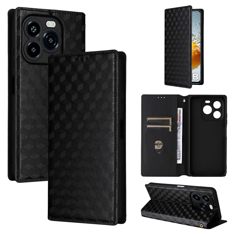 Sleek Stereoscopic Lines Flip Wallet PU Leather Case with 3D Magnetic Closure