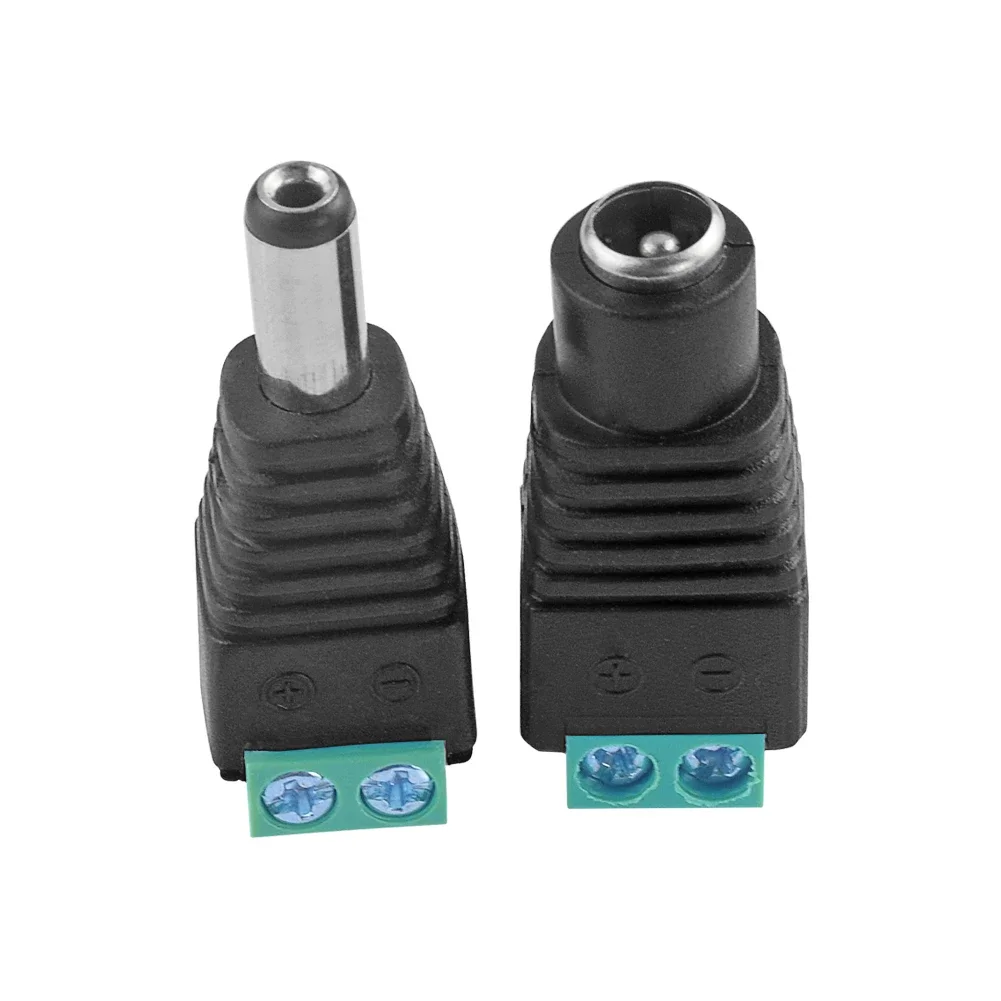 

DC Connector 5.5mm x 2.1mm Adapter for 5050 3528 5060 Single Color LED Strip and CCTV Cameras - 1pc Male + 1pc Female Power Plug