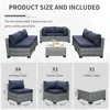 7-piece Outdoor PE Wicker Furniture Set, Courtyard Gray Rattan Segmented Sofa with Washable Deep Blue Cushion 2