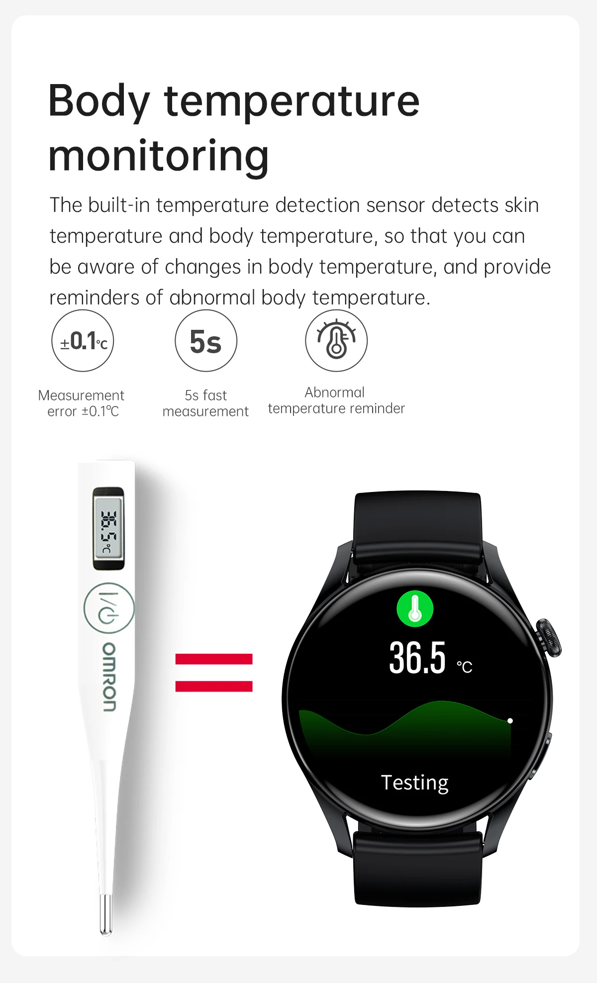 2022 Body temperature Bluetooth-compatibl calling Music control Heart rate Blood pressure  A variety of sports mode Smart watch