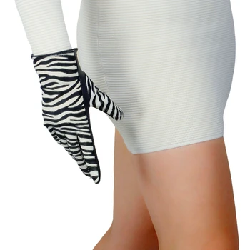 DooWay 따뜻한 여성용 짧은 가죽 장갑, 얼룩말 스킨 프린트, 정품 염소 가죽, 투톤 운전, 크리스마스 파티 패션 장갑, 겨울