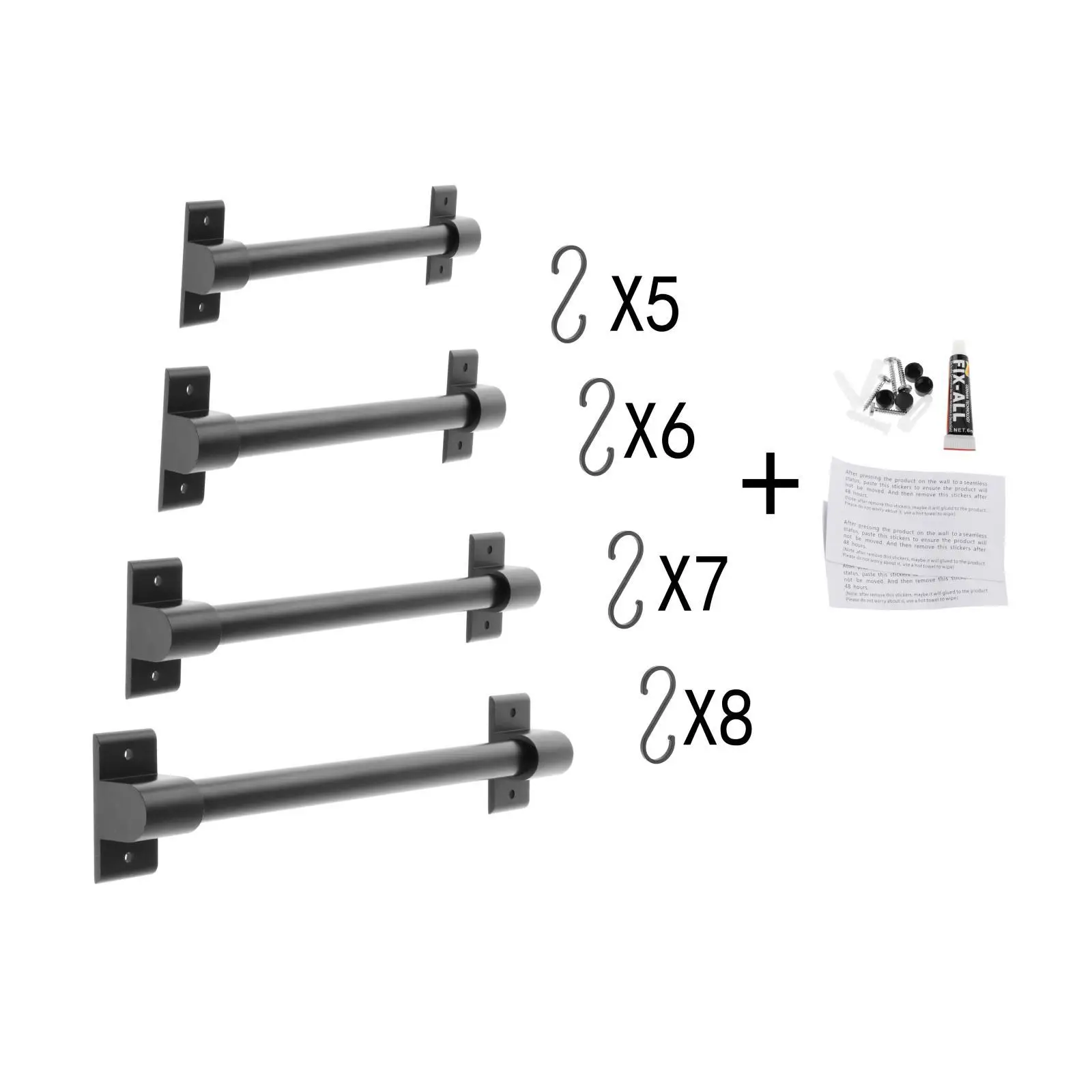 Kitchen Rail Rack with 1Hooks, Utensil Rack Wall Mounted, ing Utensil Holder for Utensils Set and Cookware Black 4