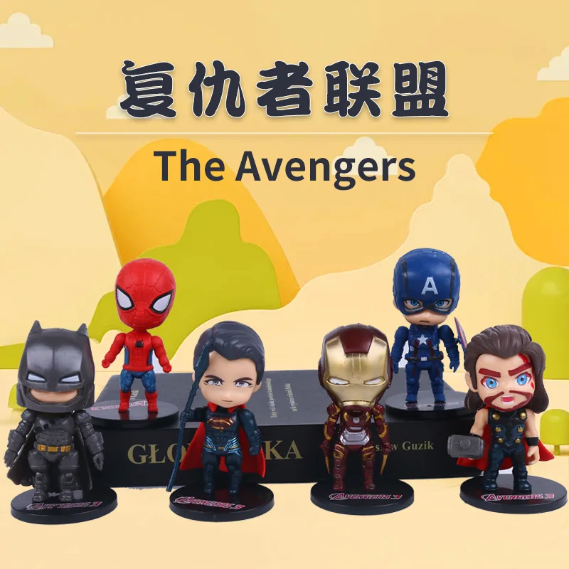 

Q Version Avengers Hand-Made PVC Superman Dragon Man Bat Iron Man American Team Cake Doll Ornaments Gift