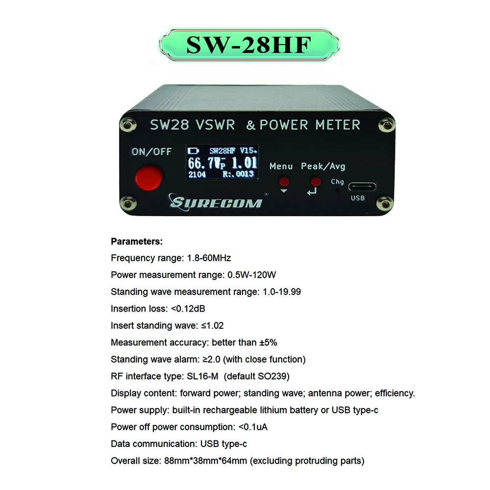 Surecom SW-28HF 1.8-60MHz 120W Highly Accurate RF Meter Mini VSWR Power Meter For Measuring Forward Power Reflected Power VSWR