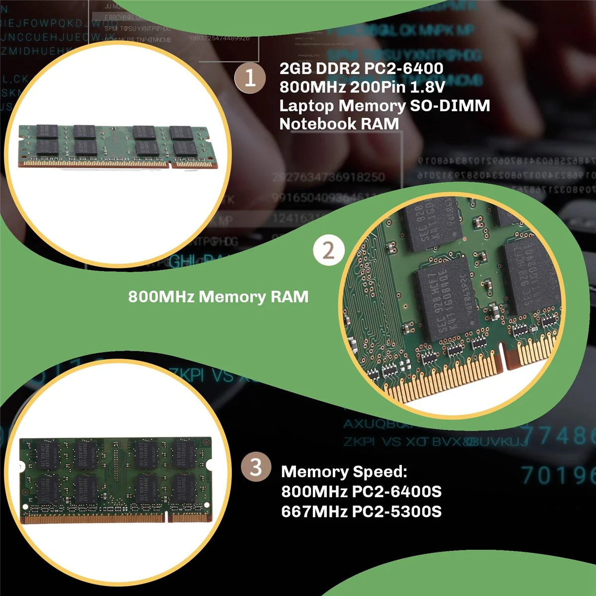 L69A 2GB DDR2 PC2-6400 800MHz 200핀 1.8V 노트북 메모리 SO-DIMM 노트북 RAM
