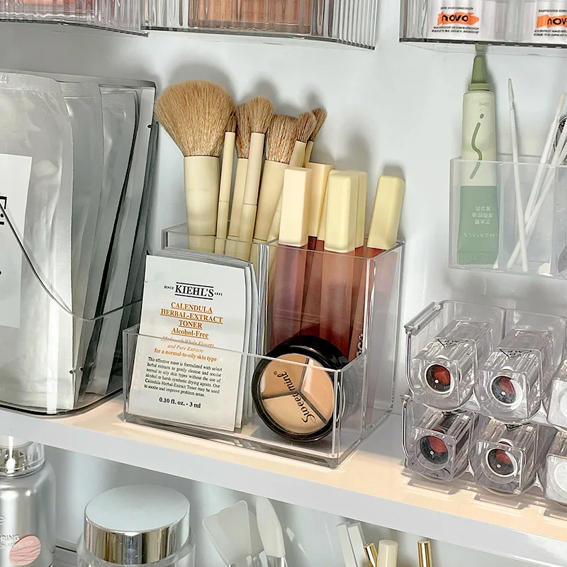 Transparent acrylic 3-5 grid makeup box,makeup brush bucket,makeup organizer,student desk pen holder jewelry storage box 3