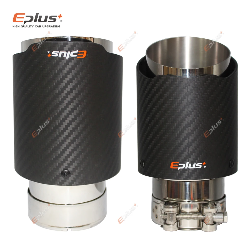EPLUS Car Matte Carbon Fiber Muffler Tip Exhaust System Pipe Mufflers Nozzle Universal Straight Stainless Silver exhaust muffler tip exhaust pipe muffler exhaust trim pipe