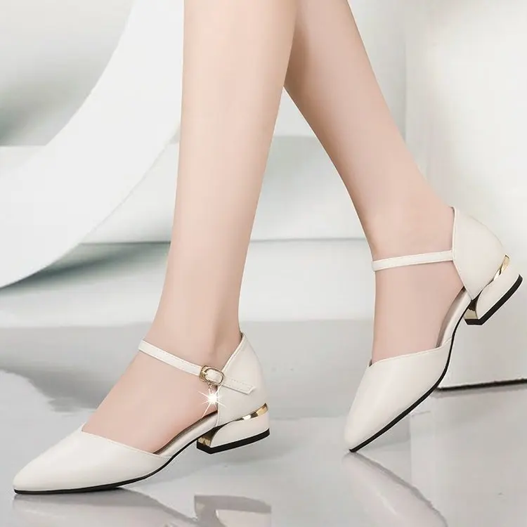 Womens Low Mid Square Heel Ankle Strap Sandal Office Ladies Pointed Toe  Pumps Shoes Heels Sandals