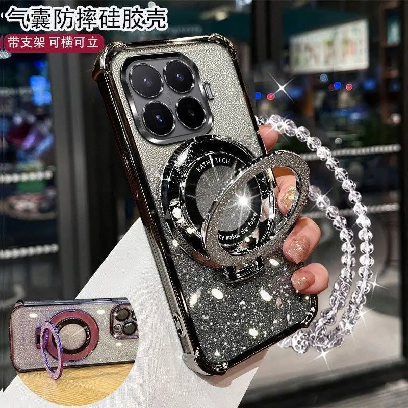 Gradient Glitter Lovely Holder Hand Strap Electroplated Phone Case