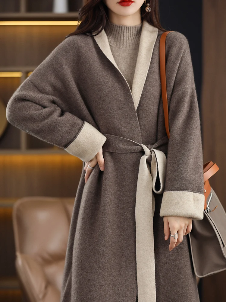 

Cashmere knitted cardigan women's autumn and winter European version pure wool coat long knee loose large coat