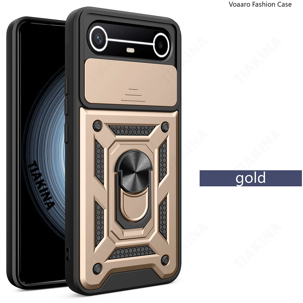 Slide Lens Armor Shockproof Case with Magnetic Ring Stand Holder