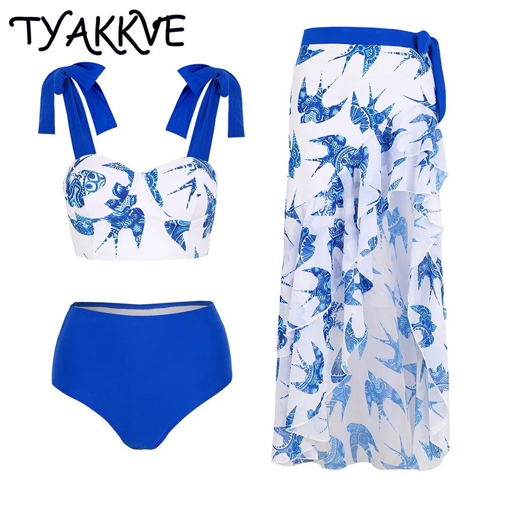 

TYAKKVE 2023 New Fashion Print Women Bikini Set Solid Blue Two Piece Bikinis Swimwear Brazilian Biquini Bathing Suit Beach Wear