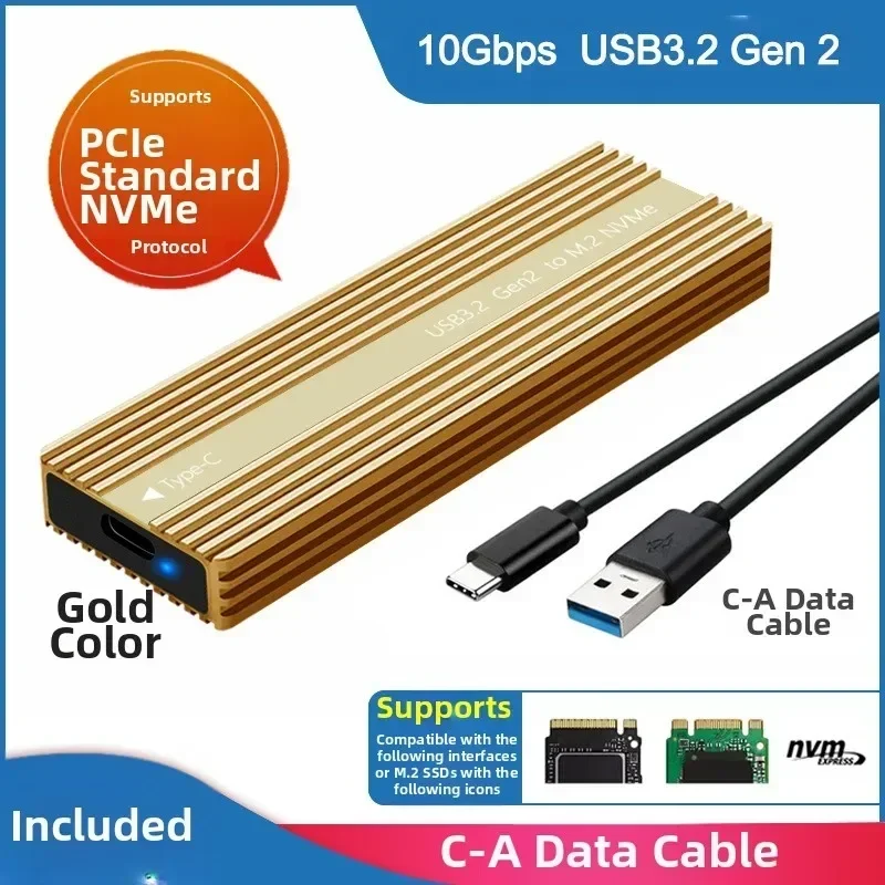 M.2 SSD 인클로저 케이스-USB 3.2 타입-C 5/10Gbps 고속 휴대용 알루미늄 합금 휴대용 하드 드라이브 케이스 열 방출 솔루션