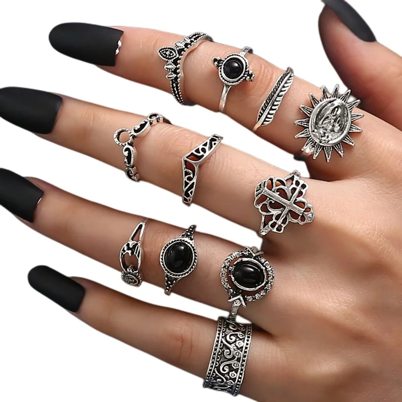 50 Stück/Los Verschiedene Stile Fingerringe für Frauen Schwarze Emaille Großes Herz Wassertropfen Acryl Spinne Tier Totenkopf Blume Stein Schmuck – Detail 7