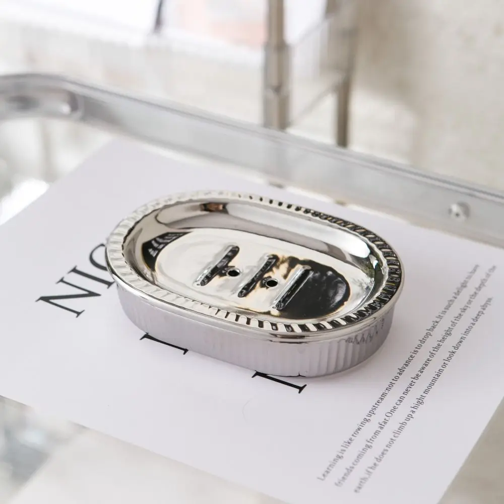 Description Picture 6 of itemSelf Draining Ceramic Soap Rack Detachable Drain Hole Double Layered Soap Dish Silvery Light Luxury Bathroom Soap Holder Kitchen