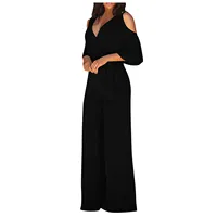 Jumpsuit Summer Pure Color Women Sexy Deep V Neck Short Sleeve Rompers Fashion Slim Fit Lace Up Elegant Female Wide Leg Jumpsuit - Image 4