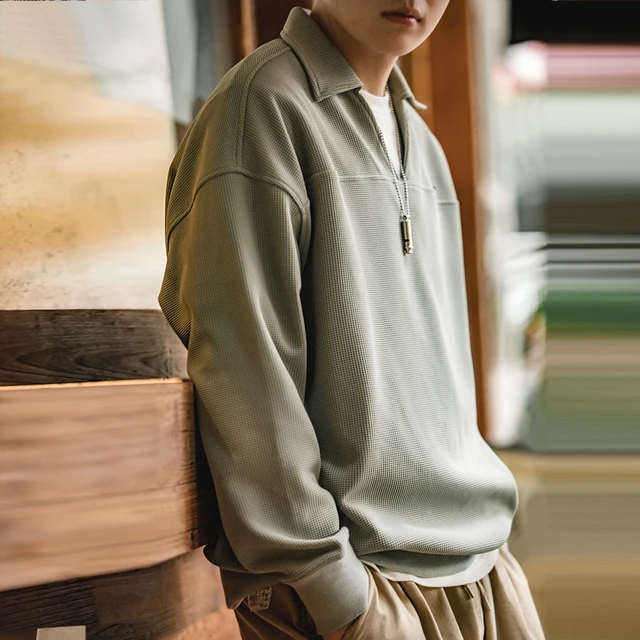 Maden Vintage Waffle V-neck Polo Shirts
