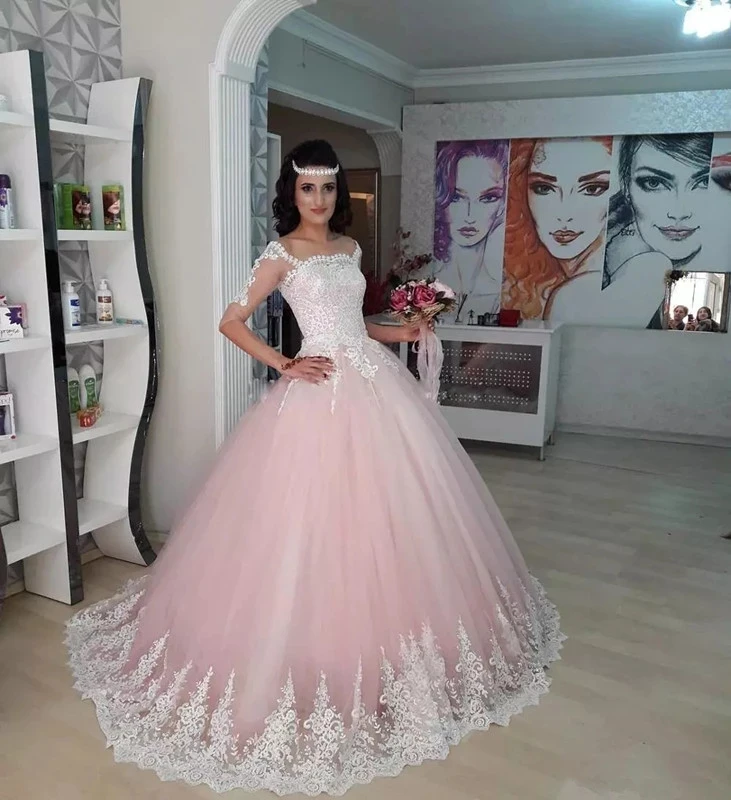 

ANGELSBRIDEP Розовые Свадебные платья с коротким рукавом Robe de mariee Модные платья с аппликацией со шлейфом