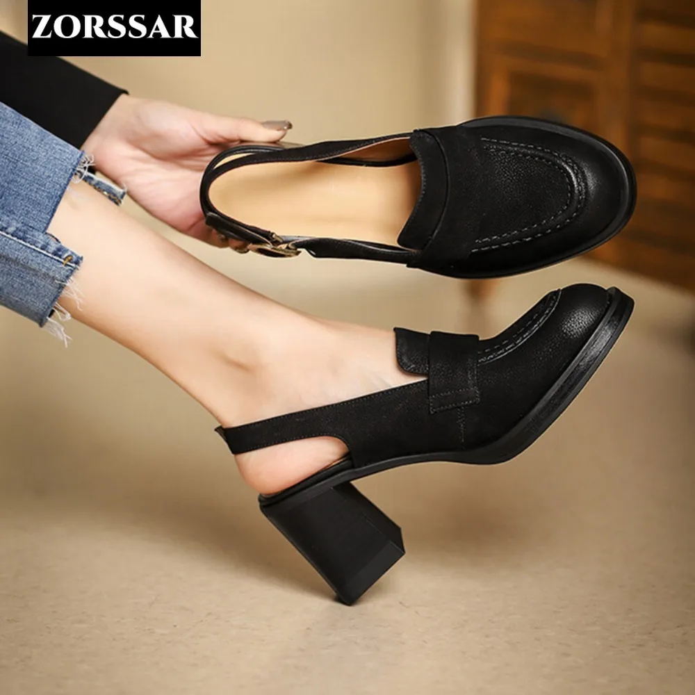 Women Chunky High Heels Pumps Female Summer Sandals Suede Slingbacks Shoes Woman Luxury Retro Design Ankle Straps Party Shoe