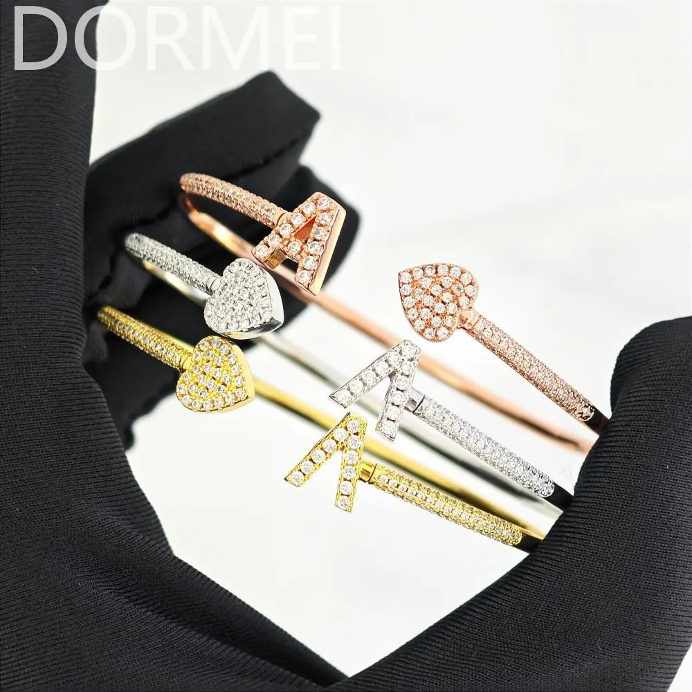 DOREMI New Bangle Full Zircon Letter Heart Bracelet Initial Name Crystal Mirco Setting Bar Cuff Bangle Mother's Day Gift Bangle