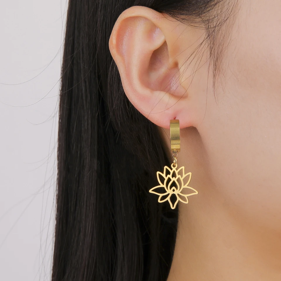 UNICRAFTAL 4 Paia Orecchini Pendenti A Forma Di Fiore Di Loto In Acciaio Inossidabile, Simbolo Yoga E Buddhismo, Gioielli Unici Per Donne, Regalo Festa - 6