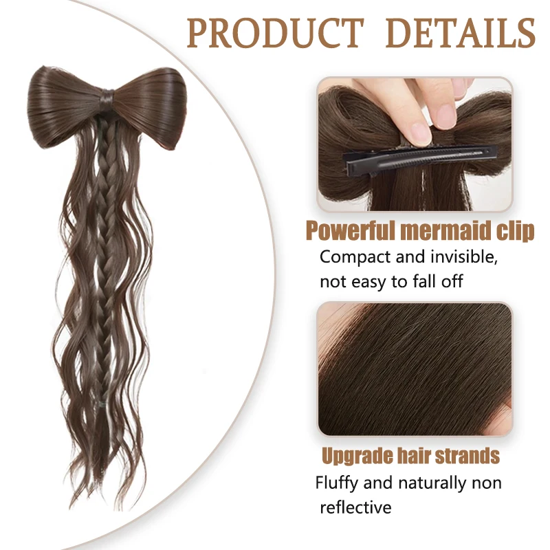 Wig bow semi tied hair Fried Dough Twists braid wig ponytail natural hair increase curl clip wig bag