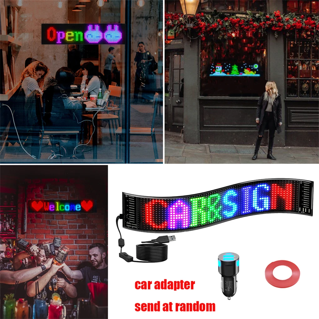 LED Car Sign Sign Programmable LED Car Animation Message Scrolling APP Control 12*68cm