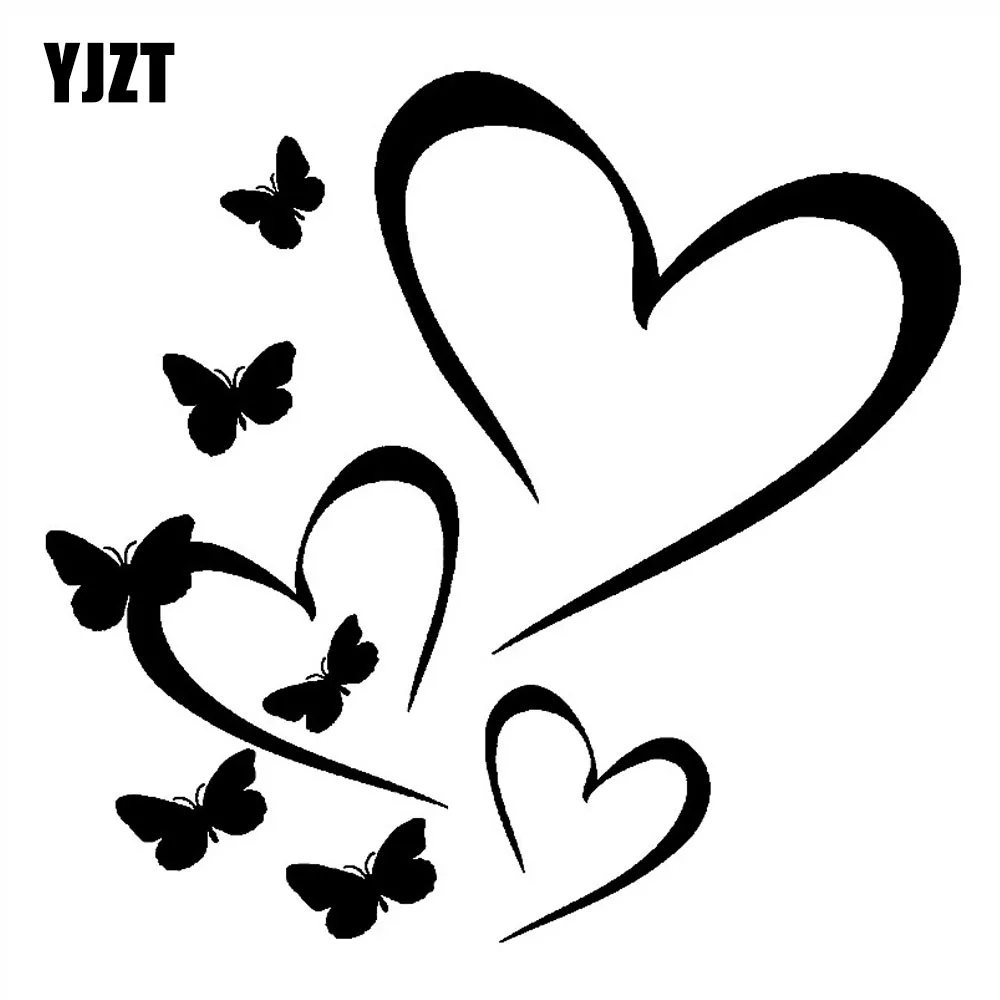 Yjzt Romantic Love Heart Butterfly Decor Car Sticker Vinyl Decal Black/silver C240196 Car