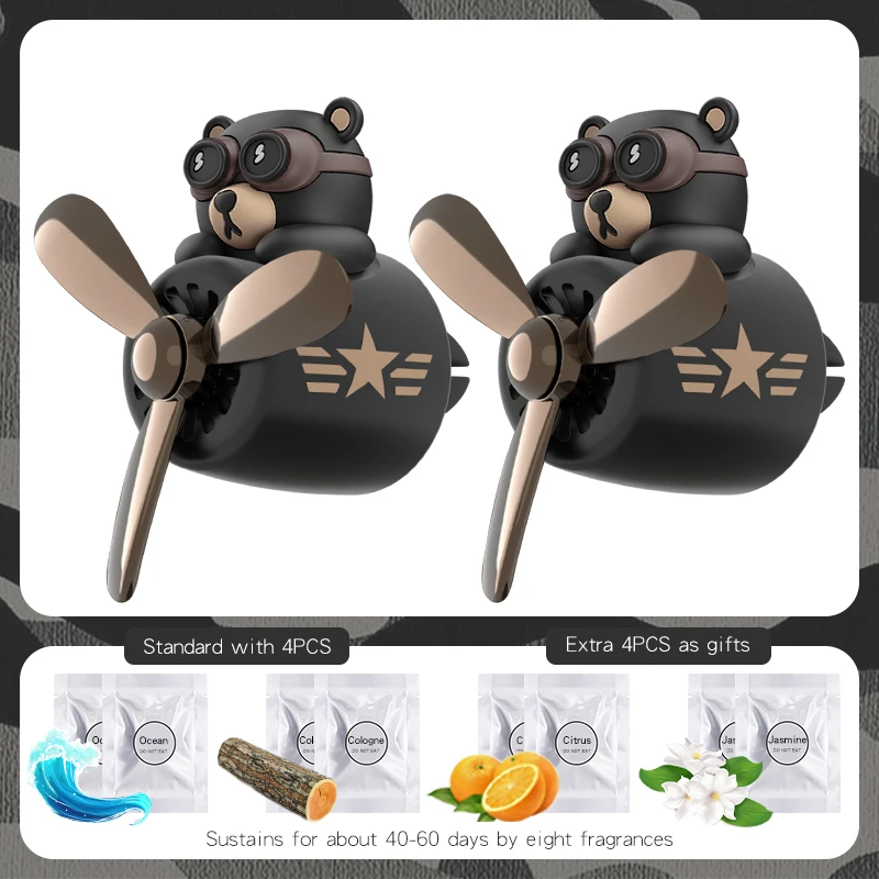 Rotating Bear Pilot Airplane Fan Vent Clip Air Freshener and Interior Decor Aroma Diffuser