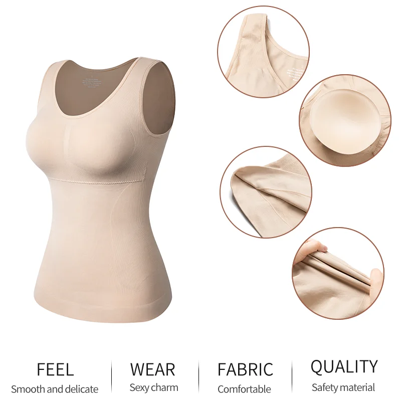 Plus Size Women Padded Camisas Shaper MISS MOLY Seamless Tummy Control Tanks Tops Corsets Back Smooth Underwear Shapewear Fajas
