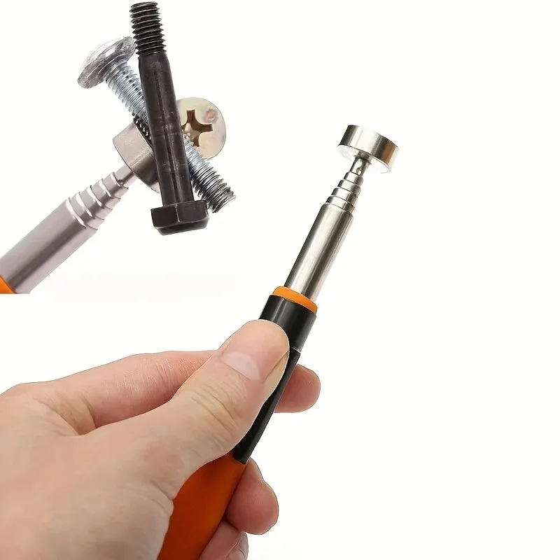 Magnetic Retractable Pickup 8 Pound Magnetic Retractable Pickup Orange Suction Iron Rod Portable Multifunctional Extractor Pen Clip Automotive Repair Tools