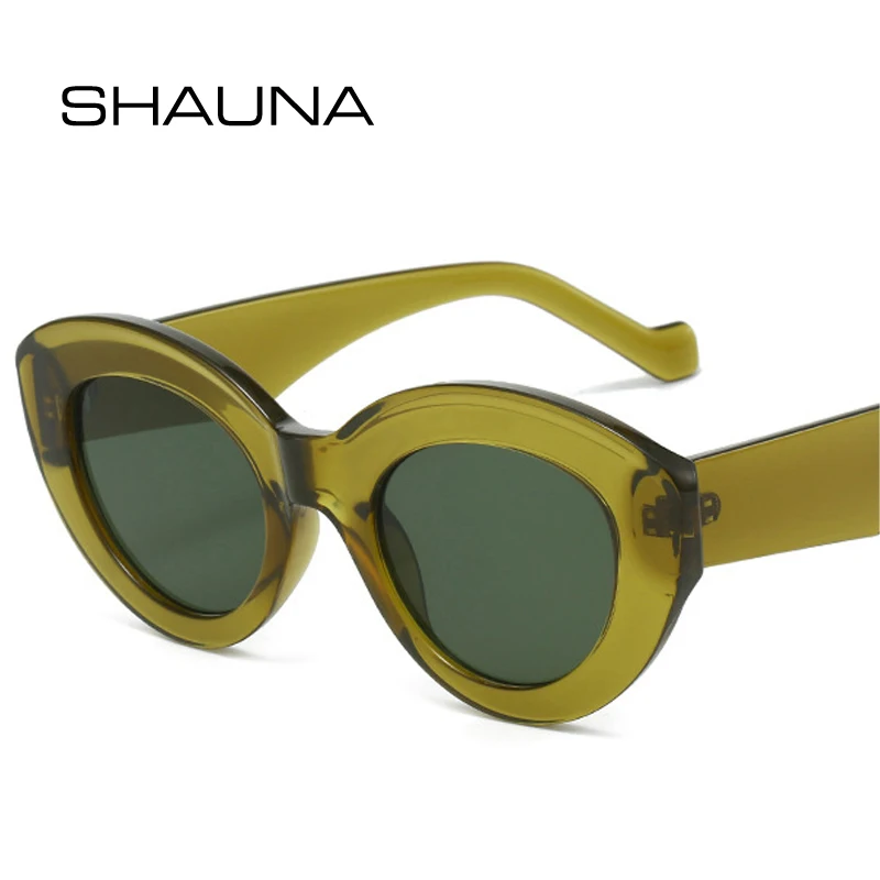 

SHAUNA Cat Eye Women Fashion Olive Green Sunglasses Retro Shades UV400 Men Oval Luxury Sun Glasses