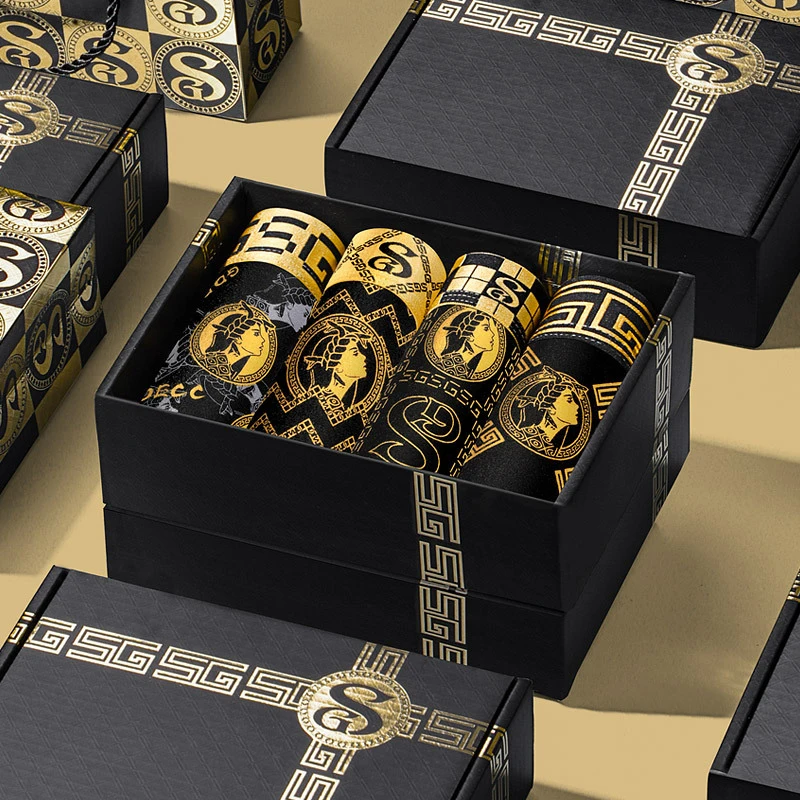 Men's Underwear Cotton Comfortable Mid-Waist Flat Angle Breathable 5A Antibacterial Boxer Briefs 4PCS Bag