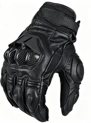 Enhanced Touchscreen Motorcycle Gloves, Premium Goatskin, Shock - Absorbent, Breathable Protective Design - M (Black)