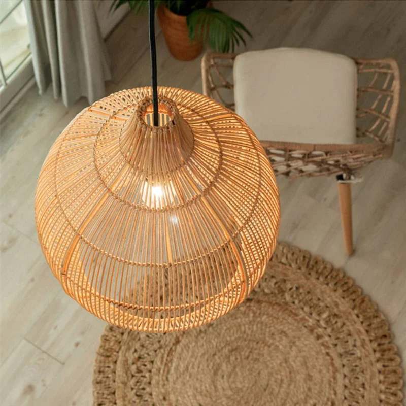 Chinese Style Birdcage Rattan Pendant Lamp HandWoven Suspension Idoor Lighting Homes Decor for Living Dining Room Restaurant Bar