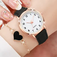 4/6PCS Women Quartz Watches Set Ladies Arabic Dial Wristwatch Fashion Leather Strap With Heart Bracelet Reloj Mujer(Without Box) 5