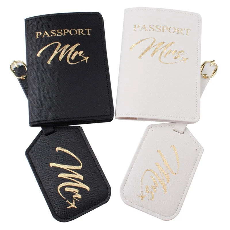 

4pcs Mr Mrs Passport Cover with Luggage Tags Holder for Case Travel Protector E74B