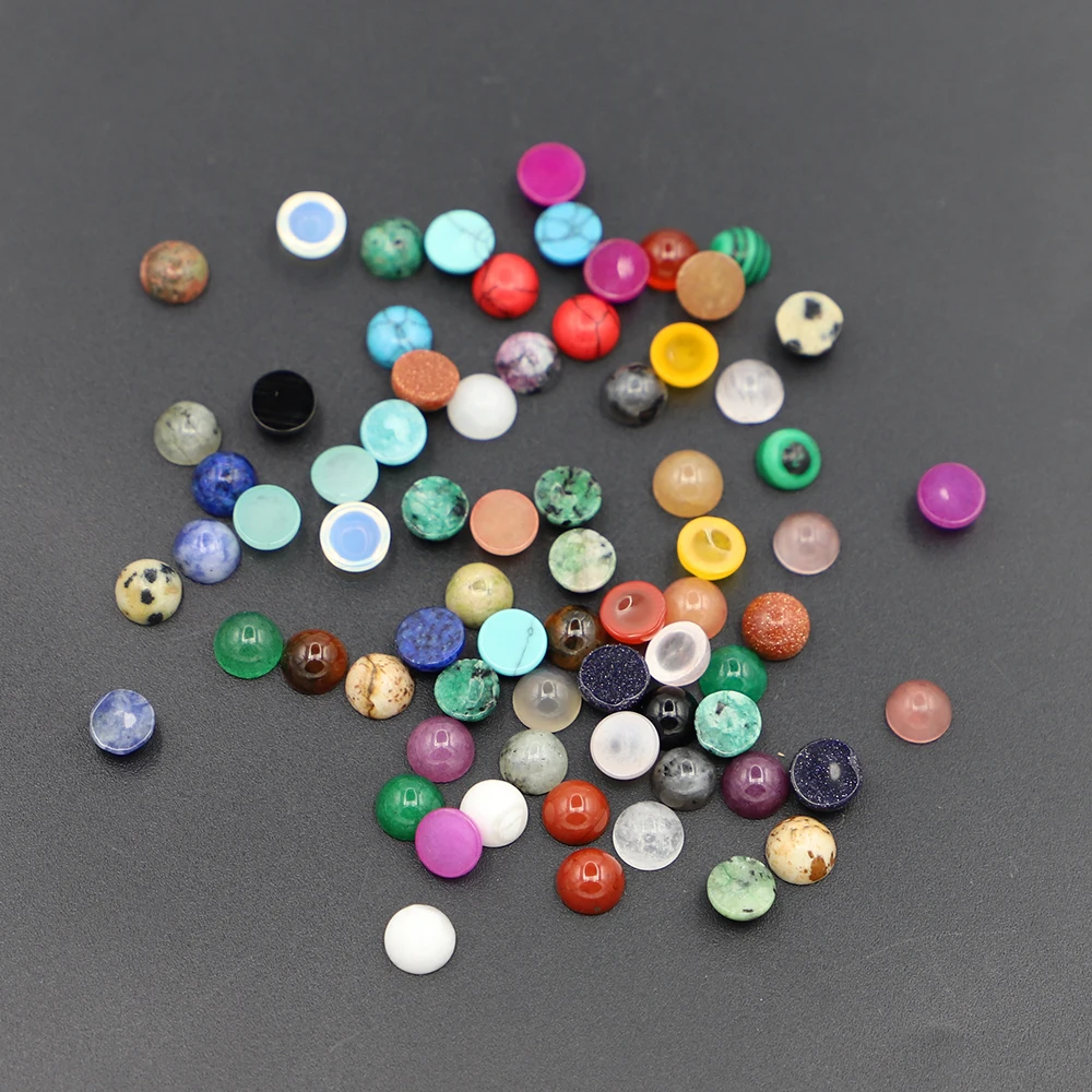 6MM Fashion Natural Stone Round Cabochon Turquoise Amazonite Tiger Eye Agates Cameo Beads Jewelry Wholesale Free Shipping 100PCS