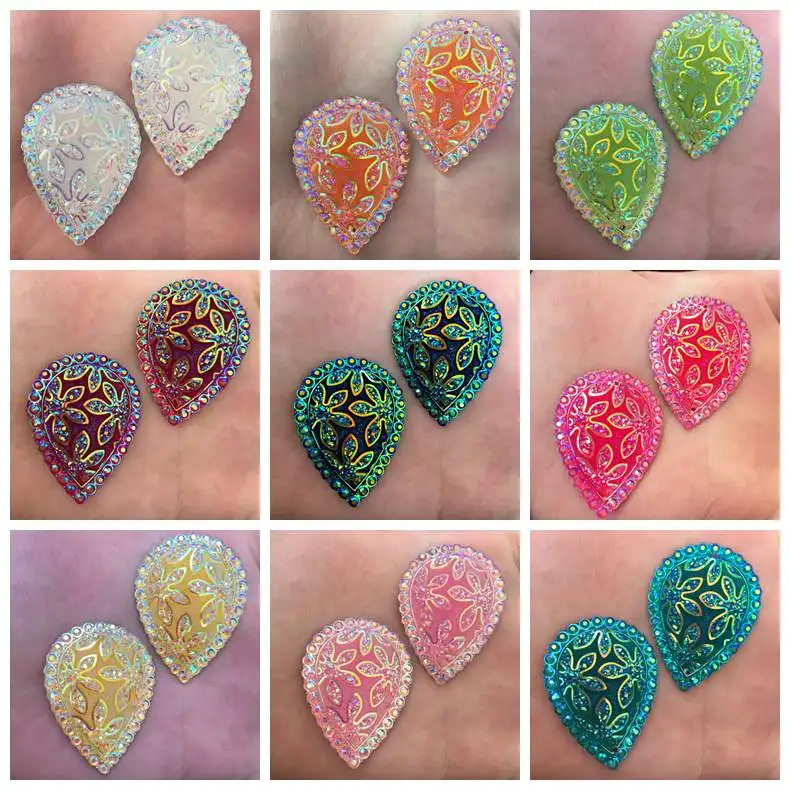 8PCS AB Resin 30*40mm Teardrop flower Flatback rhinestone Wedding Embellishment diy 2 hole