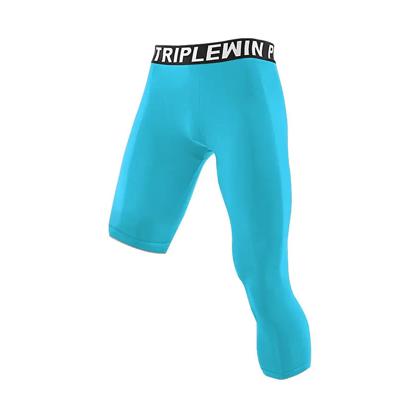 Men Women Summer Capri Running Tights GYM 3/4 Pants Male Basketball Football Soccer Fitness Exercise Sport One Leg Leggings 03