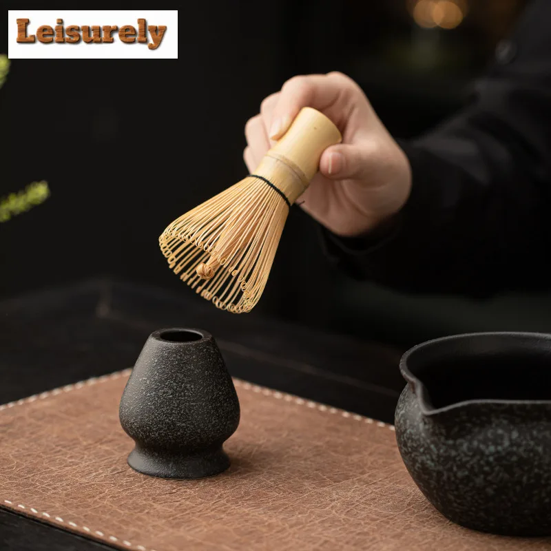 2pc Japanese Zen Black Stone Pattern Matcha Tea Ceremony Ceramic Matcha Bowl Tea Rimmed Tea Brush Holder Tea Point Accessories