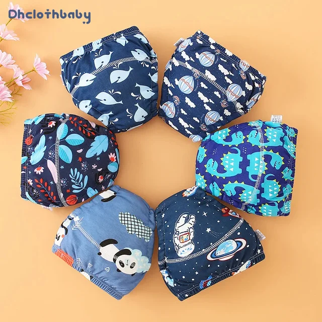 Couches imperméables pour bébés, shorts pipi, sous-vêtements Chester, réutilisables, doux, pingouin, coton logique, pot pour tout-petits, pantalons d'entraînement pour garçons et filles, 4 pièces 1
