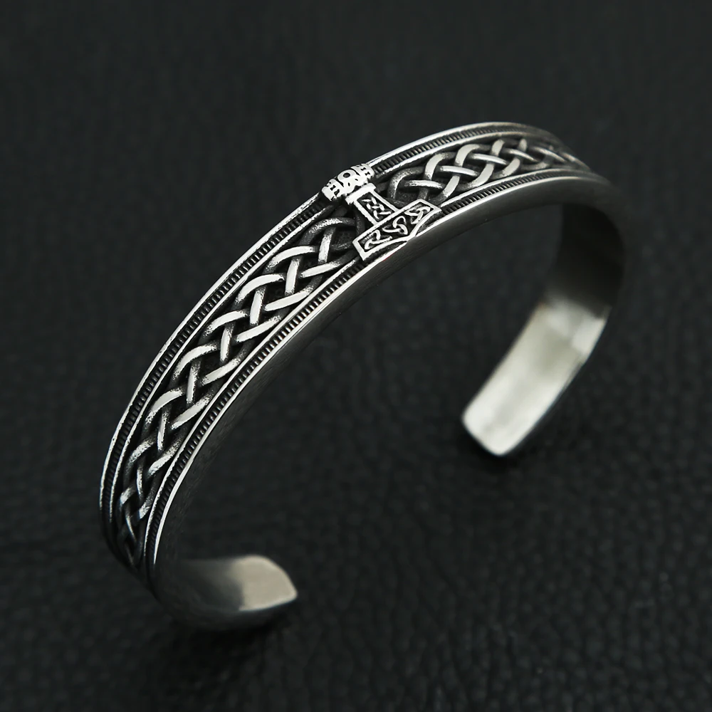 

Nordic Vintage Stainless Steel Thor's Hammer Men Bangle Viking Celtic Knot Bangle Biker Amulet Jewelry Gifts Dropshipping
