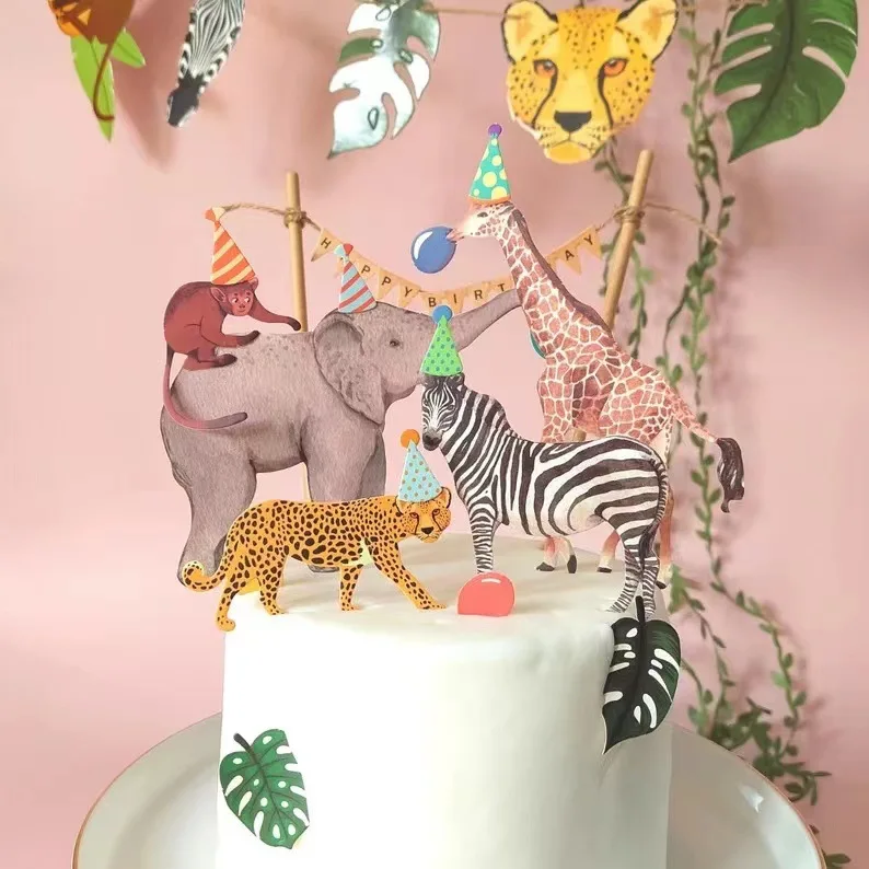 

Топпер для торта с животными, жираф, слон, Зебра, на день рождения, свадьбу, детская вечеринка, праздник для будущей мамы, украшение для кексов, товары для выпечки своими руками