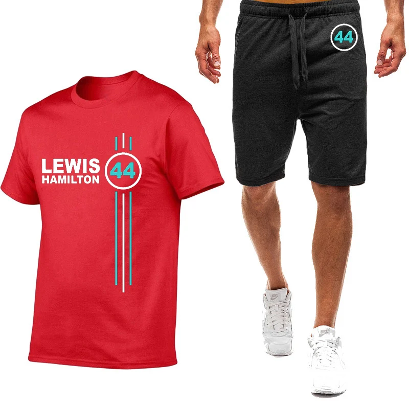 F1 driver lewis hamilton number 44 printed men's comfortable nine-color short-sleeved shorts suit cotton Harajuku sports T-shirt