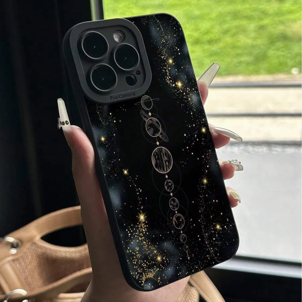 Glitter Eclipse Painted Case with Precise Hollow Moon and Star Design
