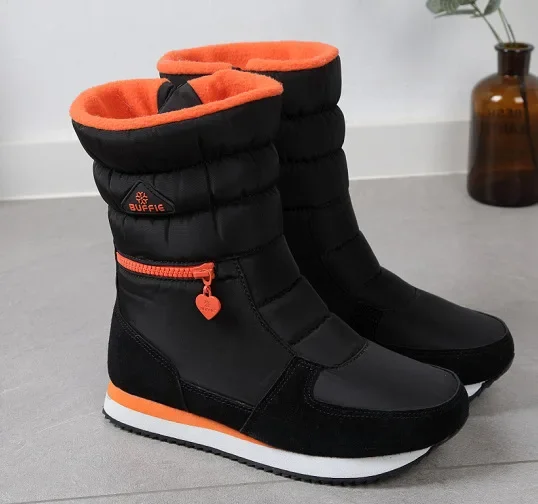 thumbnail image 1 of Botas de nieve largas para mujer con cremallera de moda, cómodas, cálidas, de piel, zapatos de invierno para mujer de algodón, botas planas antideslizantes impermeables para mujer, 1 of 5