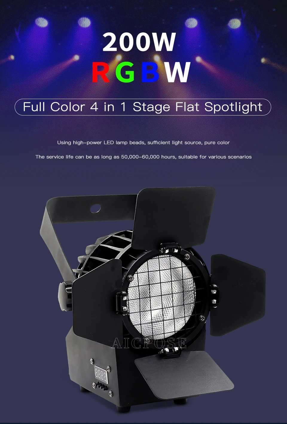 Mini 200 W COB RGBW 4 in 1 LED Flutlicht DMX gesteuerter DJ Disco Lichtprojektor für Kirchenmarkt Bühnenbeleuchtung – Detail 1