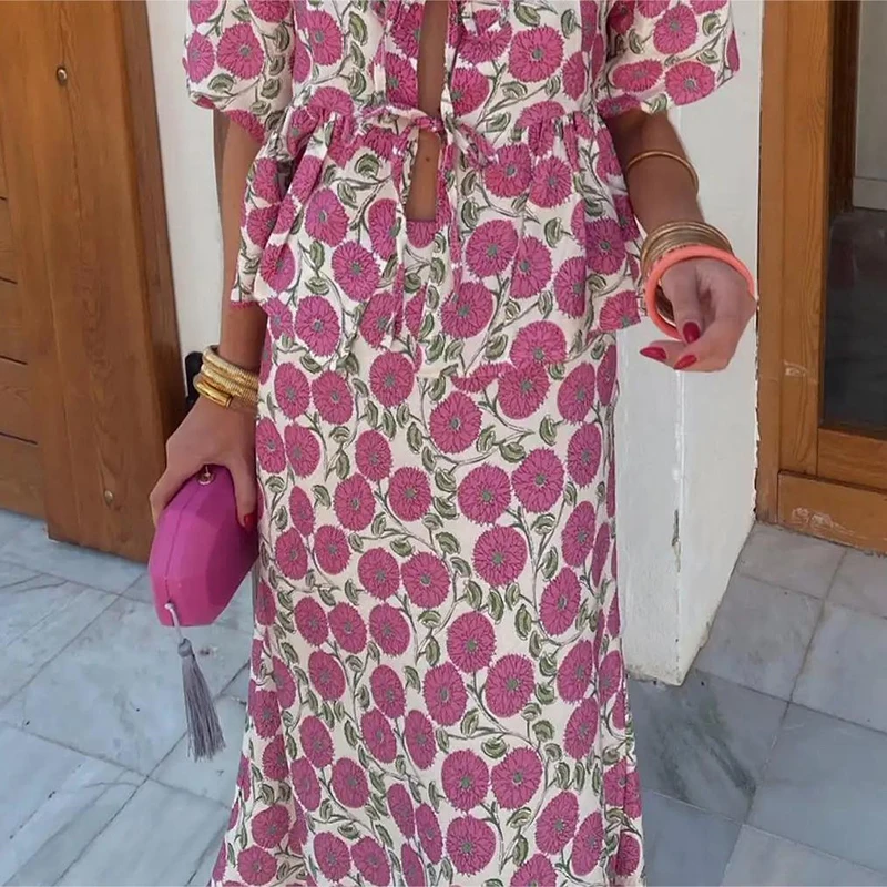 

Fashion Floral Printed Maxi Skirts For Women 2024 High Waist Slim Summer Boho Long Skirts Female Streetwear Outfits