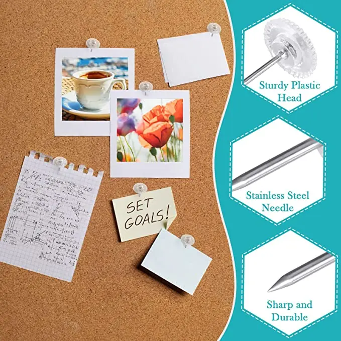 

50 Pieces Push Pin Transparent Wall Tacks Bulletin Pushpin Corkboard